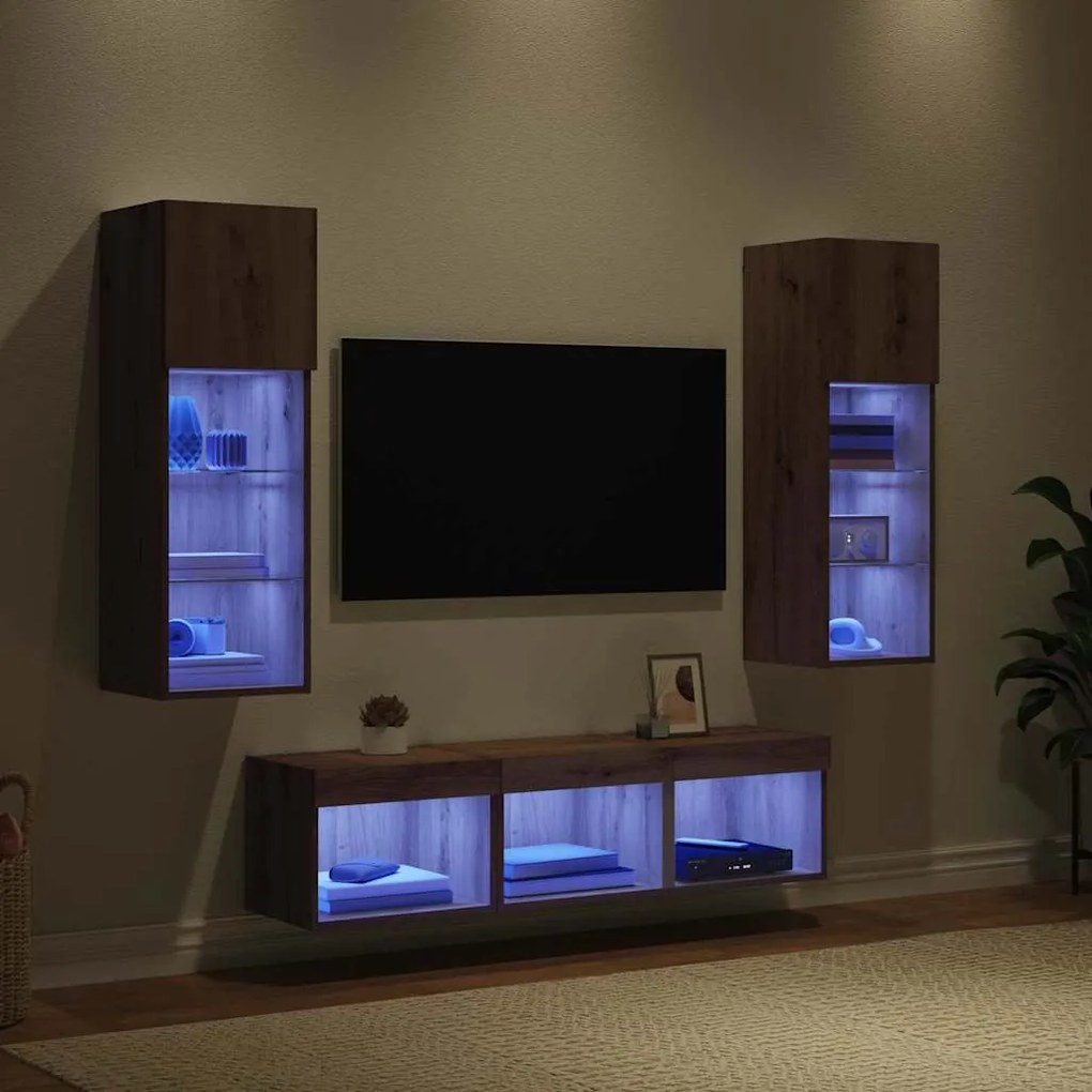 vidaXL Μονάδες Τοίχου Τηλεόρασης 5 pcs Μαύρη Οξυά Επεξεργασμένο ξύλο