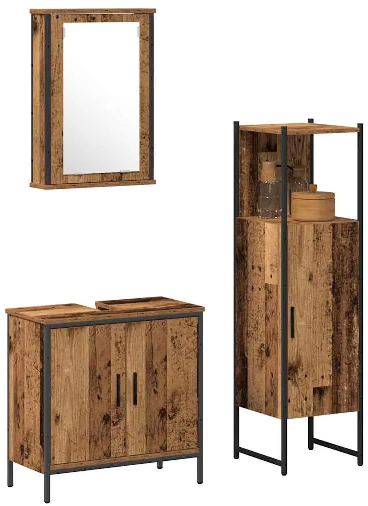 vidaXL Σετ Επίπλων Μπάνιου με πόρτα 3 pcs Καφέ 33 x 33 x 120.5 εκ.