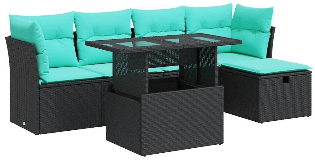 vidaXL Καναπές Κήπου 6 Τεμαχίων Μαύρο Συνθετικό Ρατάν Μαξιλάρια Ακακία