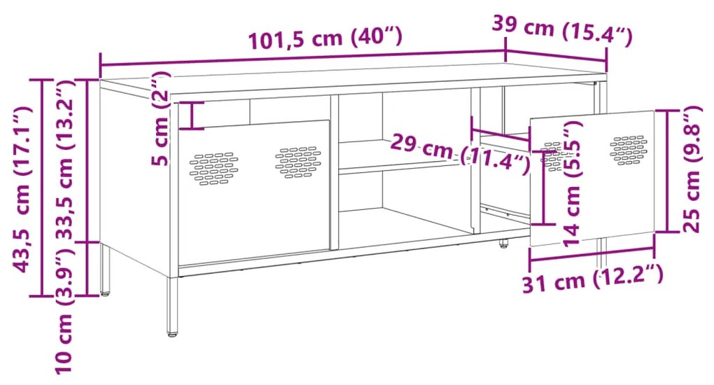 Έπιπλο Τηλεόρασης Μαύρο 101,5x39x43,5 εκ. Ατσάλι Ψυχρής Έλασης - Μαύρο