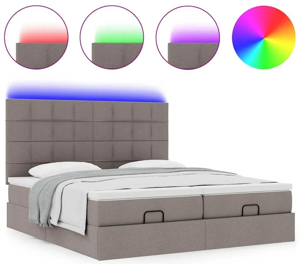vidaXL Οθωμανικό κρεβάτι με στρώματα & LEDs Taupe 200x200cm ύφασμα