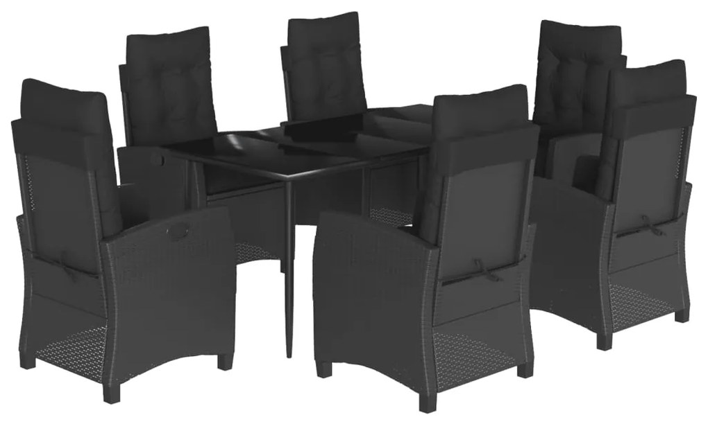 vidaXL Σετ Τραπεζαρίας Κήπου 7 Τεμ. Μαύρο Συνθετικό Ρατάν με Μαξιλάρια