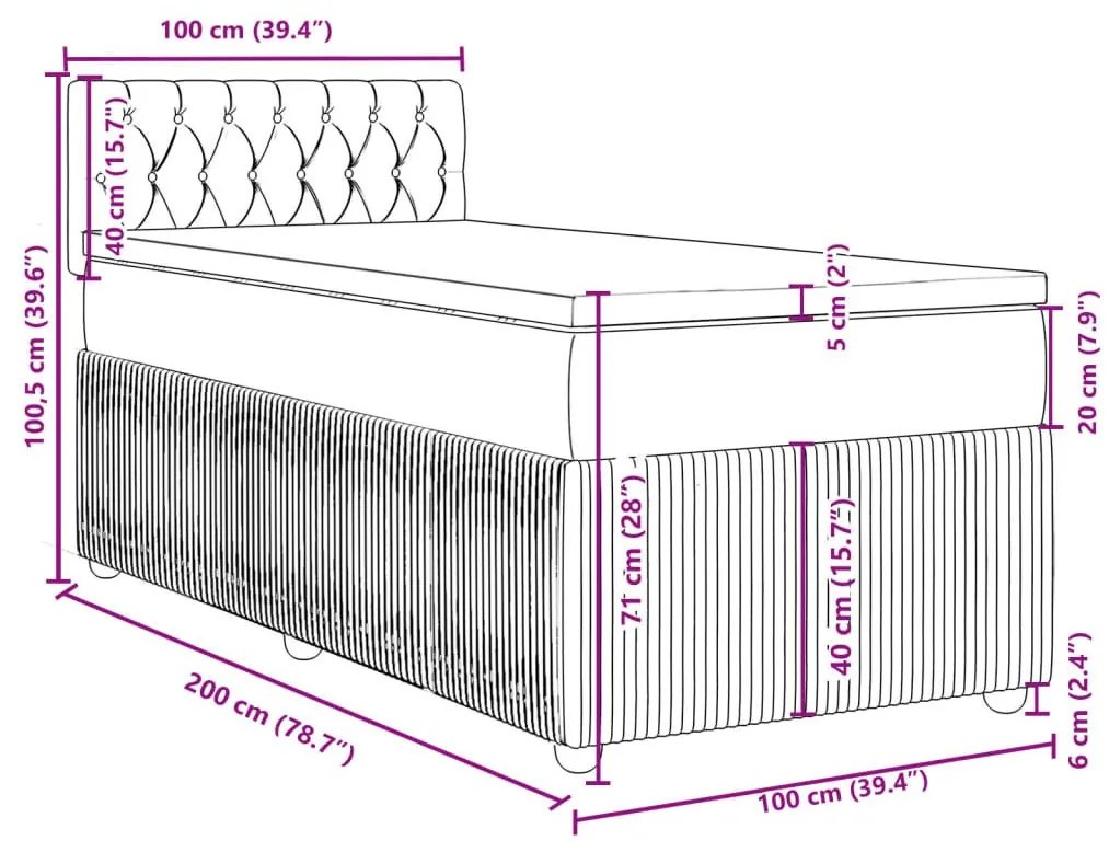 Κρεβάτι Boxspring με Στρώμα Σκούρο Γκρι 100x200 εκ. Υφασμάτινο - Γκρι