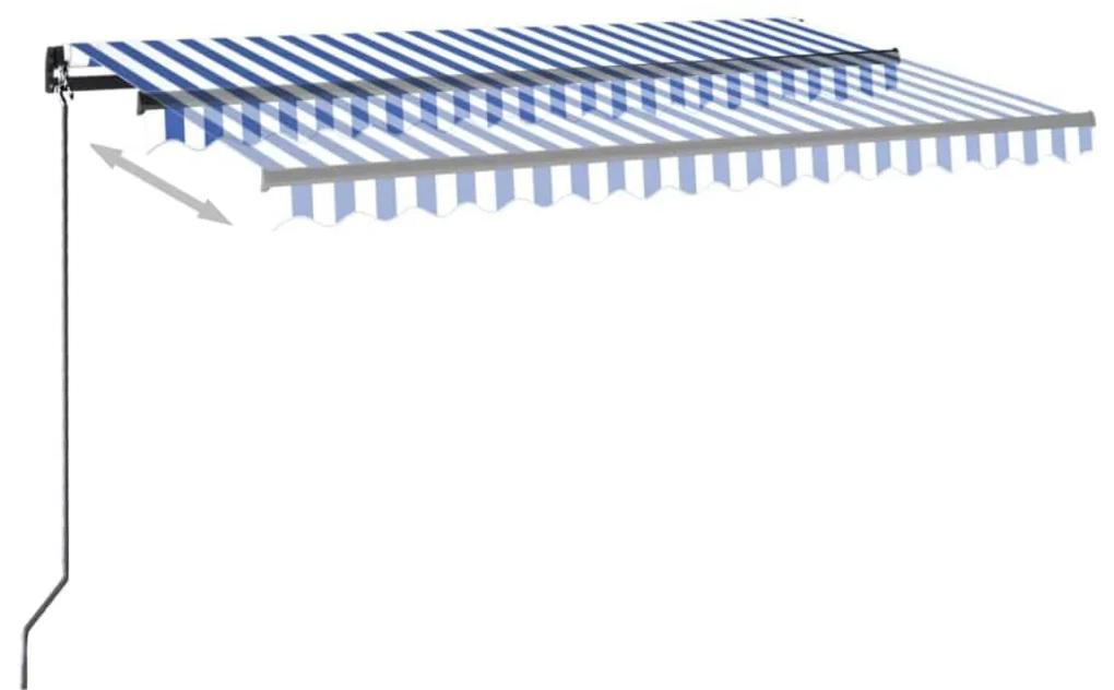 Τέντα Αυτόματη με LED &amp; Αισθ. Ανέμου Μπλε / Λευκό 450 x 300 εκ. - Μπλε