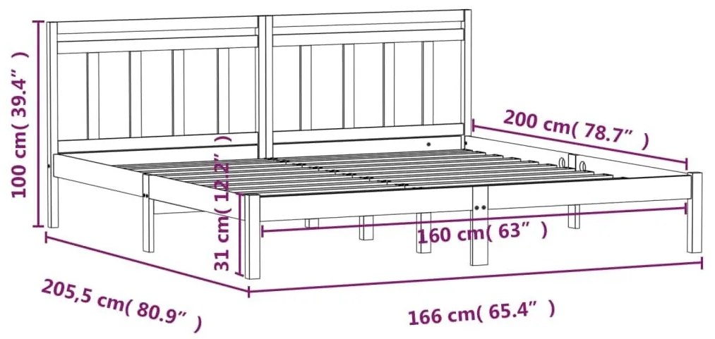 Πλαίσιο Κρεβατιού 160 x 200 εκ. από Μασίφ Ξύλο Πεύκου - Καφέ