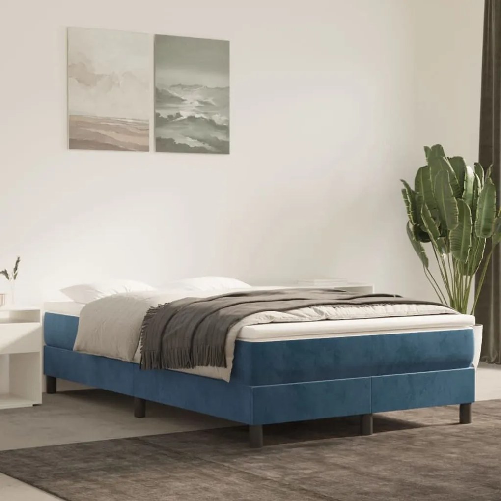 Κρεβάτι Boxspring με Στρώμα Σκούρο Μπλε 120x200 εκ. Βελούδινο - Μπλε