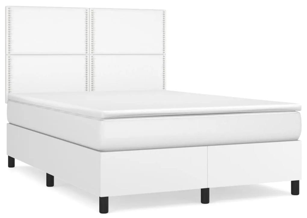 vidaXL Κρεβάτι Boxspring με Στρώμα Λευκό 140x190εκ.από Συνθετικό Δέρμα
