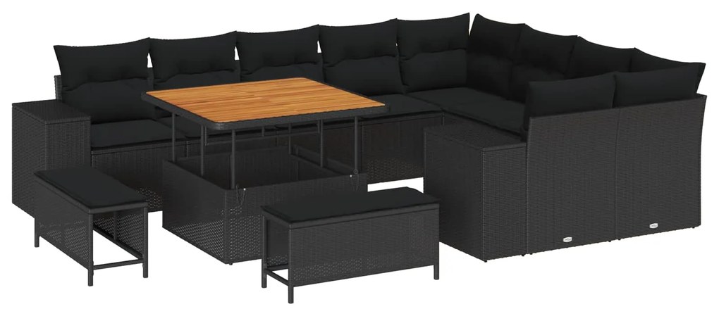 Σετ Καναπέ Κήπου με μαξιλάρι με αποθήκευση 12 pcs Μαύρο