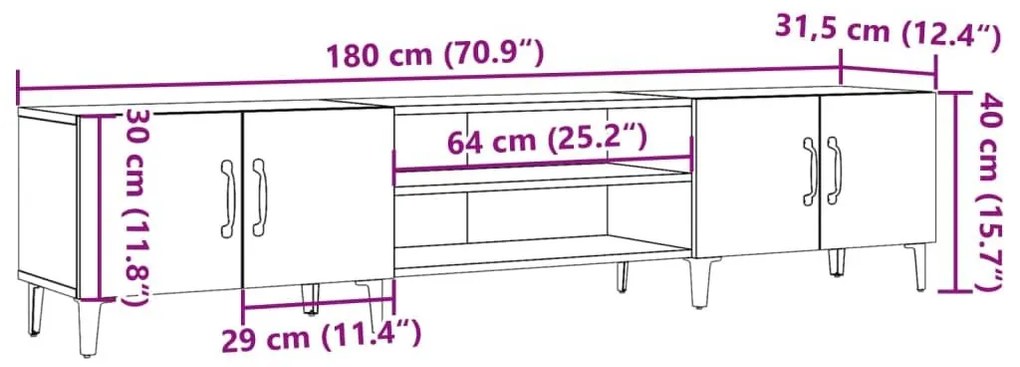 Έπιπλο Τηλεόρασης Αρτισιανή Δρυς 180x31,5x40εκ Επεξ. Ξύλο - Καφέ