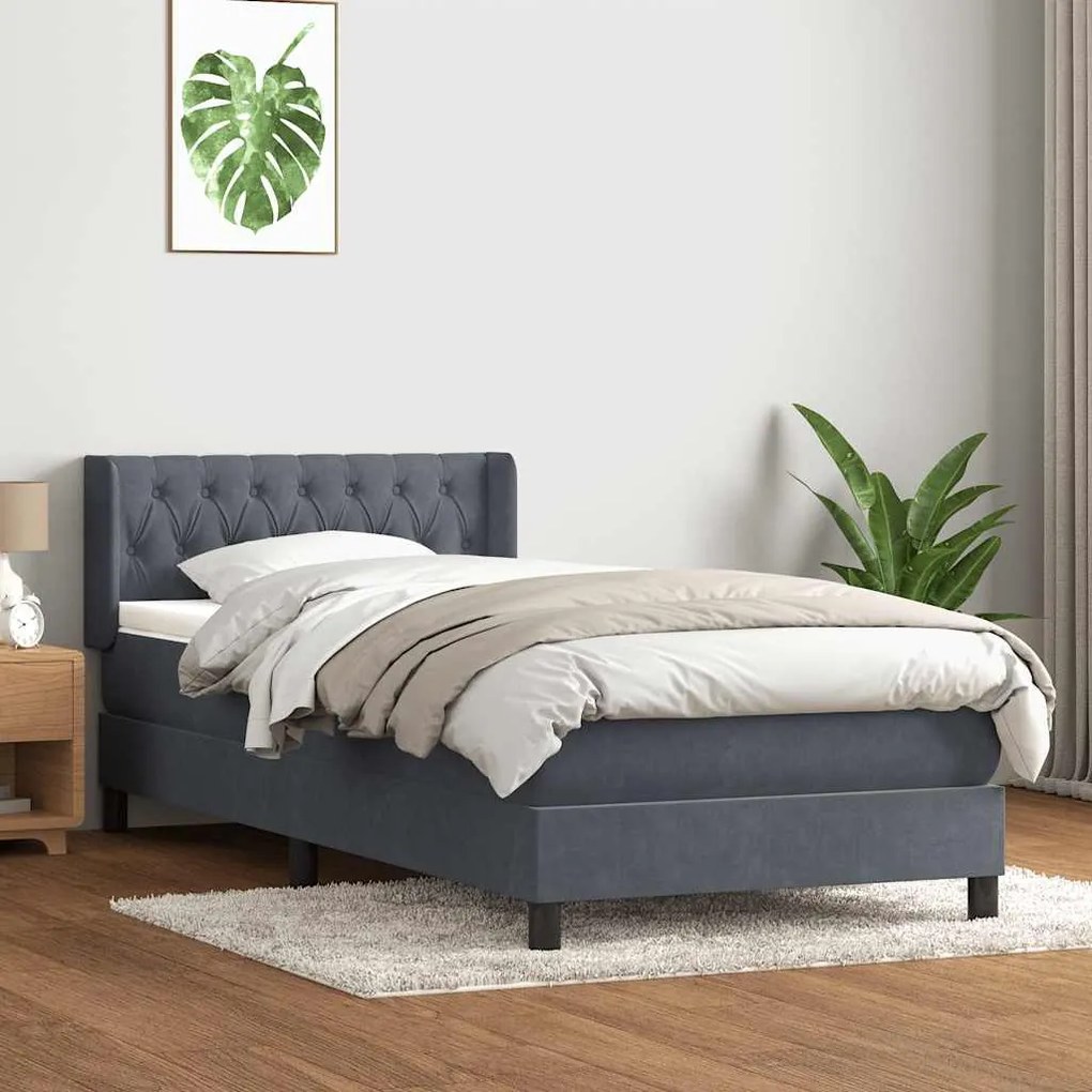 Box Spring Κρεβάτι με στρώμα Σκούρο γκρι 100x220 εκ. Βελούδινο