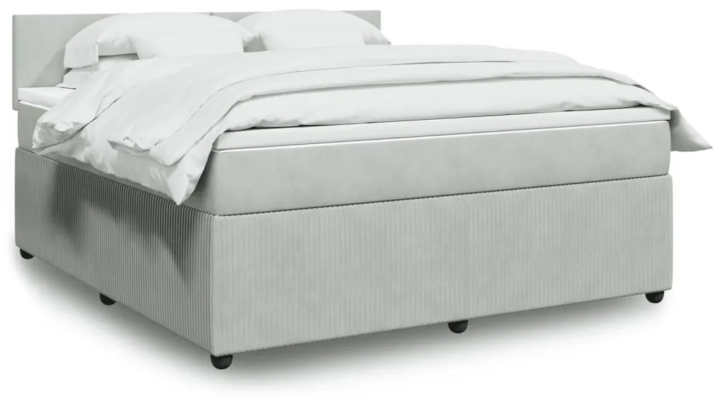 vidaXL Κρεβάτι Boxspring με Στρώμα Ανοιχτό Γκρι 180x200 εκ. Βελούδινο