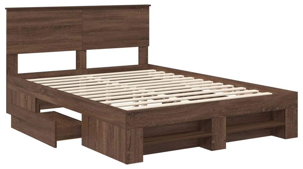 vidaXL Σκελετός Κρεβατιού Καφέ δρυς 140 x 200 cm Επεξεργασμένο ξύλο