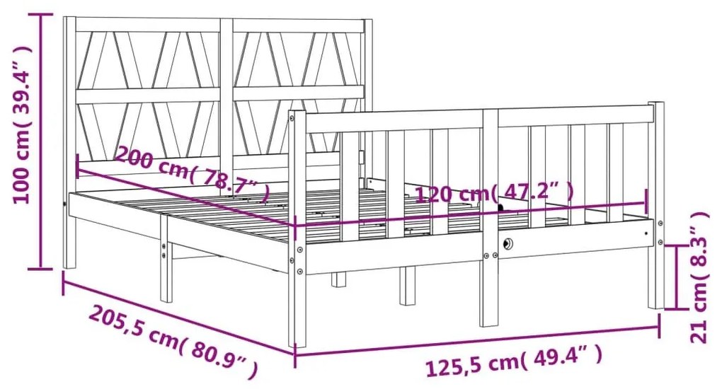 Σκελετός Κρεβατιού Χωρίς Στρώμα 120x200 εκ Μασίφ Ξύλο Πεύκου - Καφέ