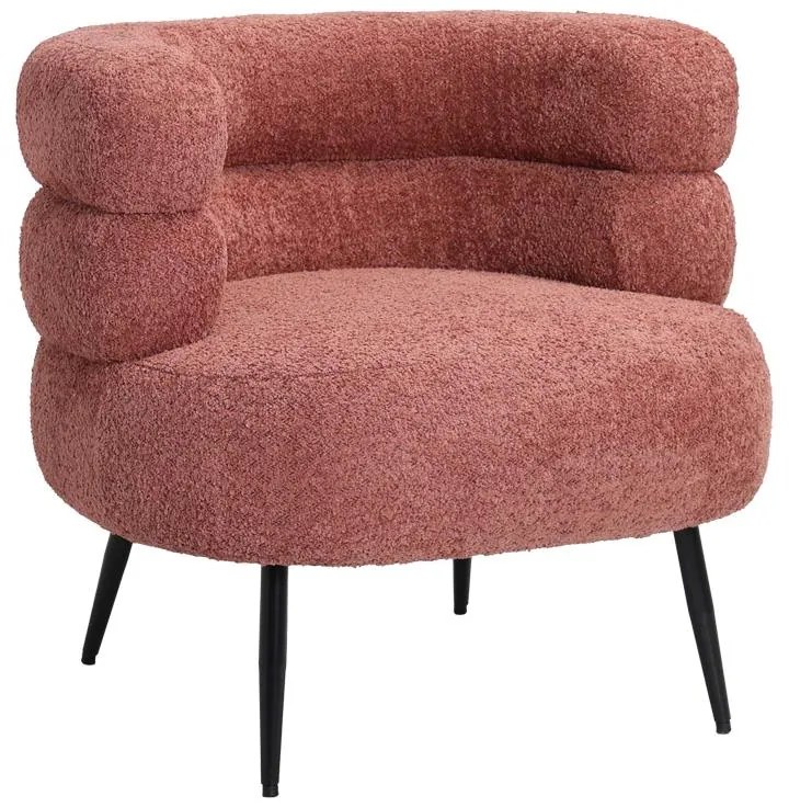 Πολυθρόνα Foleja μπουκλέ ύφασμα σε απόχρωση σάπιο μήλο με μαύρα μεταλλικά πόδια 76x75x72εκ 76x75x72 εκ.