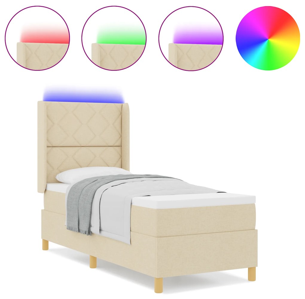 vidaXL Κρεβάτι με Στρώμα και LED Κρεμ 80x200 εκ. Υφάσματος