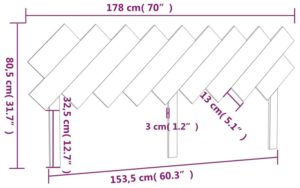 vidaXL Κεφαλάρι Κρεβατιού Μελί 178x3x80,5 εκ. από Μασίφ Ξύλο Πεύκου