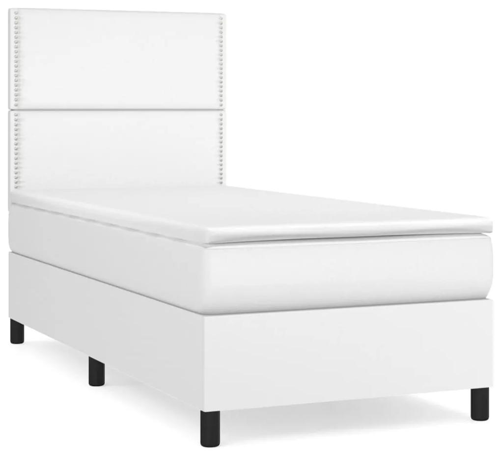 vidaXL Κρεβάτι Boxspring με Στρώμα Λευκό 90x190εκ. από Συνθετικό Δέρμα