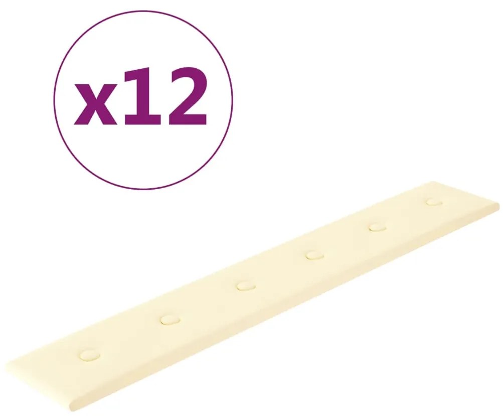 vidaXL Πάνελ Τοίχου 12 τεμ. Κρεμ 90 x 15 εκ. 1,62 μ² Συνθετικό Δέρμα