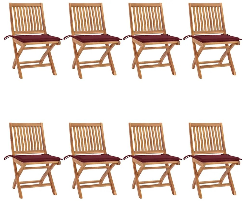 vidaXL Καρέκλες Κήπου Πτυσσόμενες 8 τεμ. Μασίφ Ξύλο Teak με Μαξιλάρια