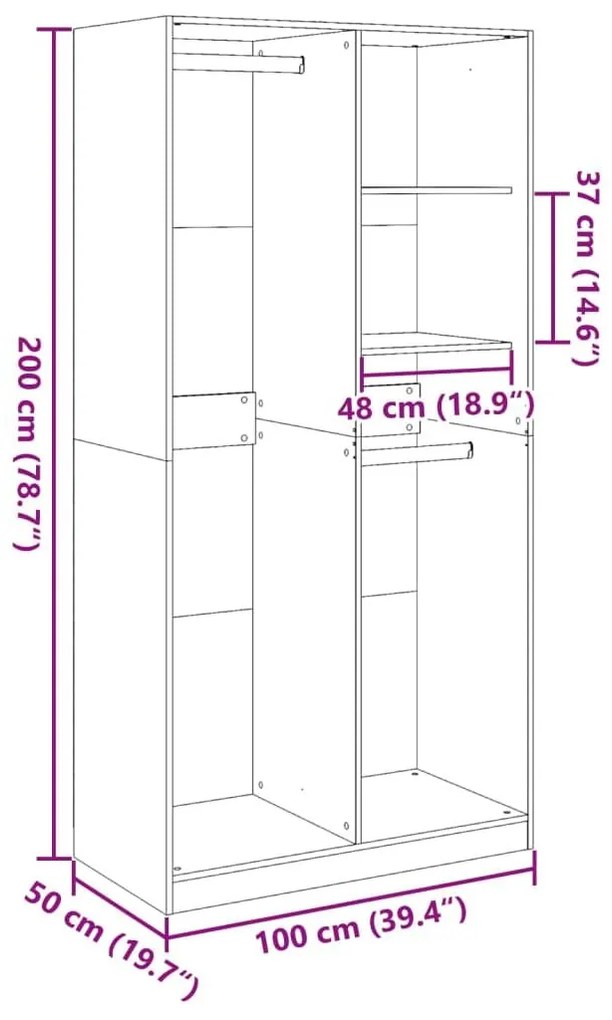 Ντουλάπα Καπνιστή Δρυς 100x50x200 εκ. από Επεξεργασμένο Ξύλο - Καφέ