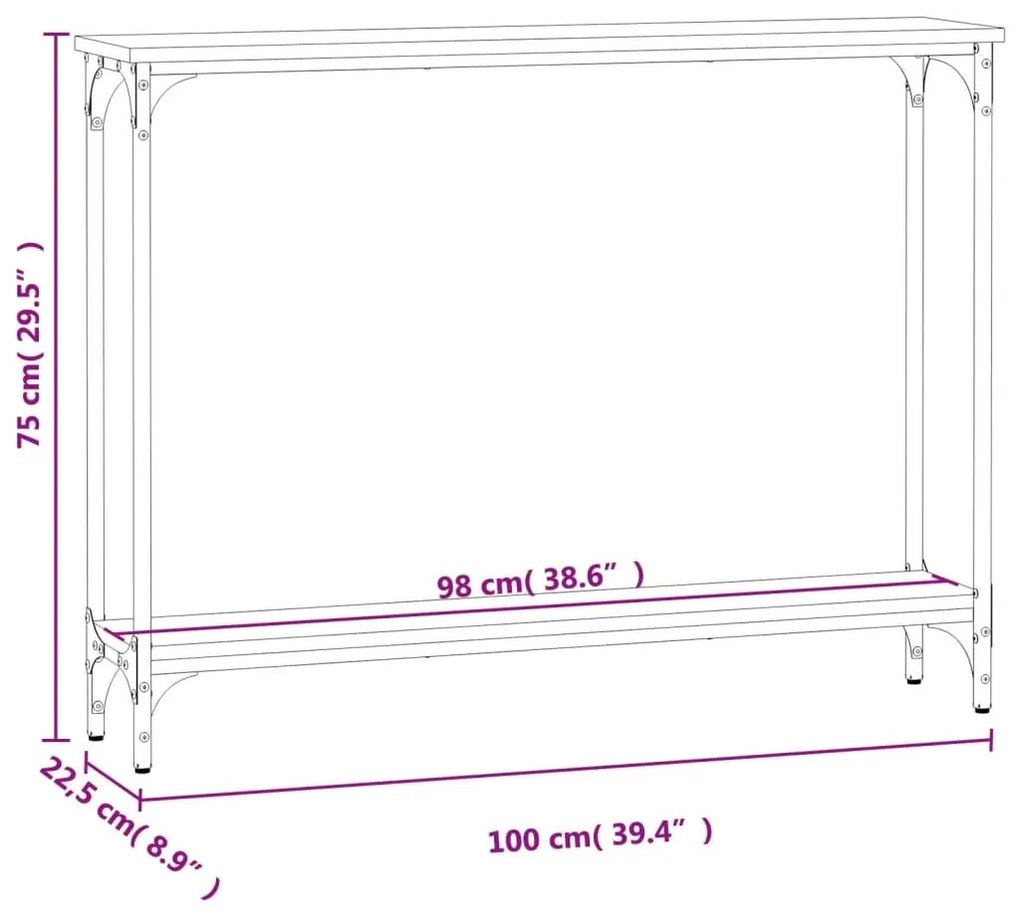 Τραπέζι Κονσόλα Sonoma Δρυς 100x22,5x75 εκ. Επεξεργασμένο Ξύλο - Καφέ