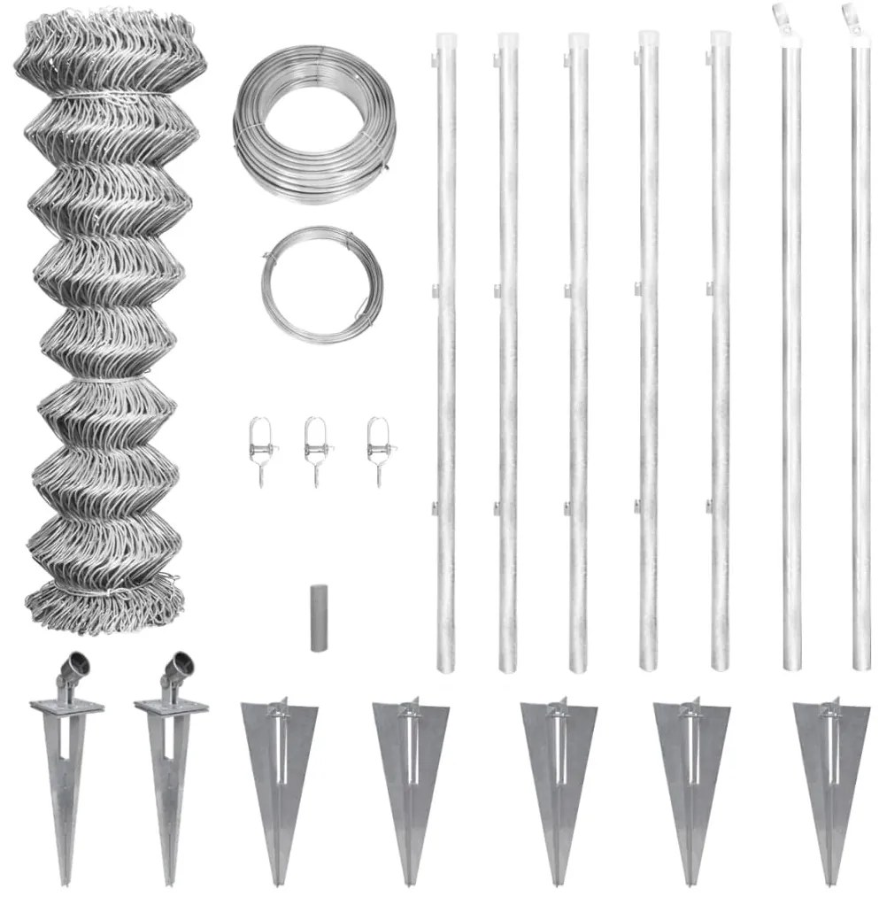 vidaXL Συρματόπλεγμα 15 x 1,5 μ. Γαλβανισμένο Ατσάλι + Στύλοι/Βάσεις