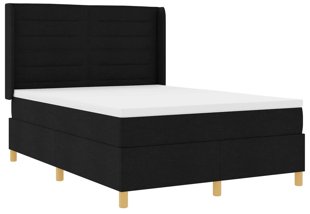 vidaXL Κρεβάτι Box Spring με Στρώμα Μαύρο 140x200 εκ. Υφάσματος