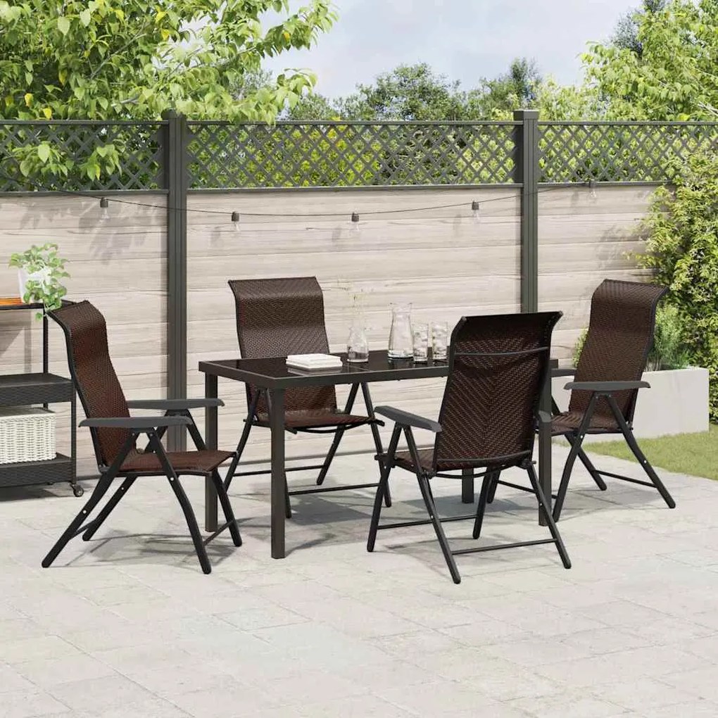 vidaXL Σέτ φαγητού για κήπο Ρυθμιζόμενο ύψος 5 pcs Καφέ Πολυ ράταν