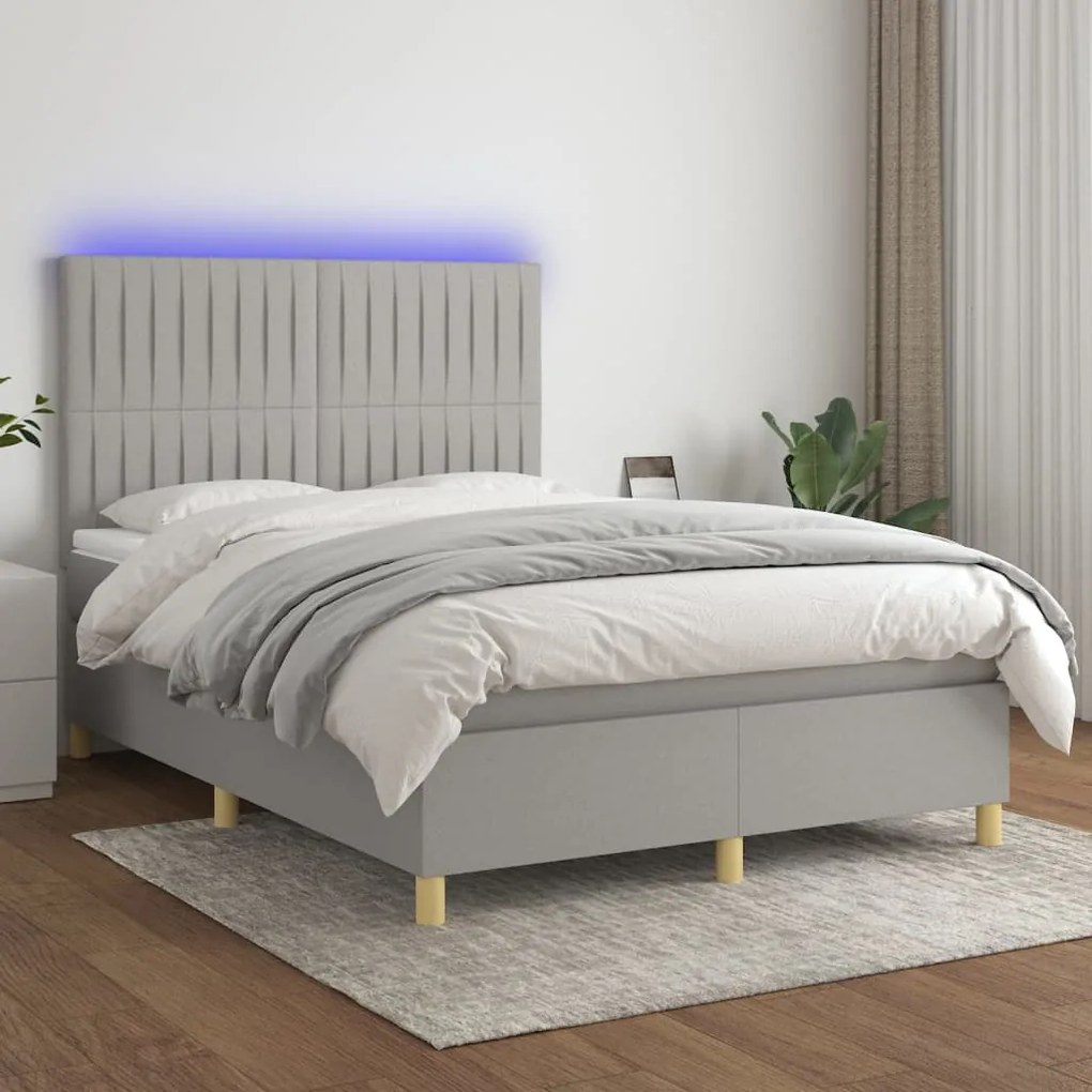 Κρεβάτι Boxspring με Στρώμα & LED Αν.Γκρι 140x190εκ. Υφασμάτινο