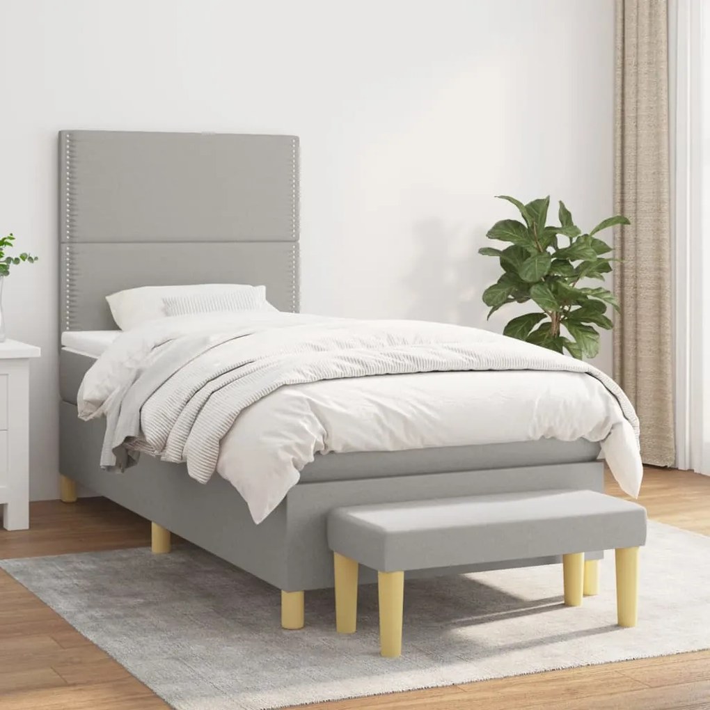 Κρεβάτι Boxspring με Στρώμα Ανοιχτό Γκρι 80x200 εκ. Υφασμάτινο