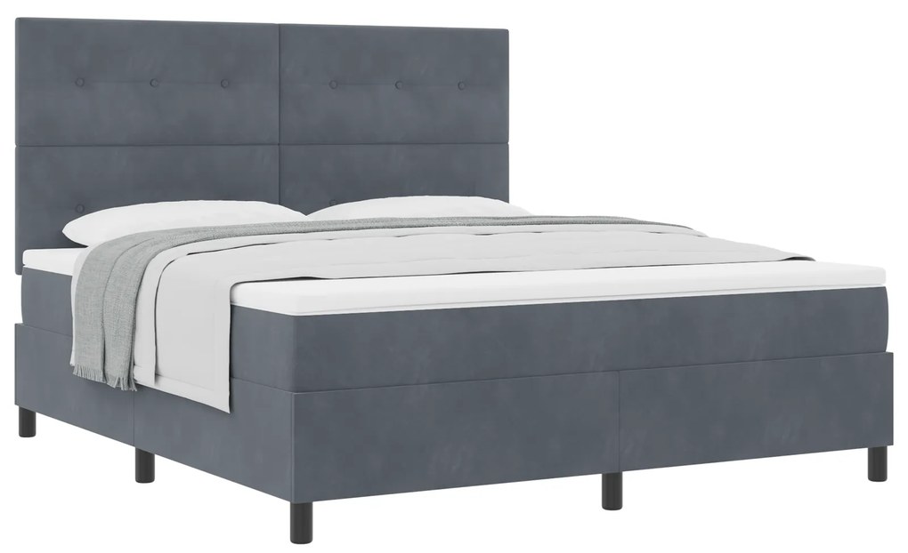 vidaXL Κρεβάτι Box Spring με Στρώμα Σκούρο Γκρι Super King Βελούδο