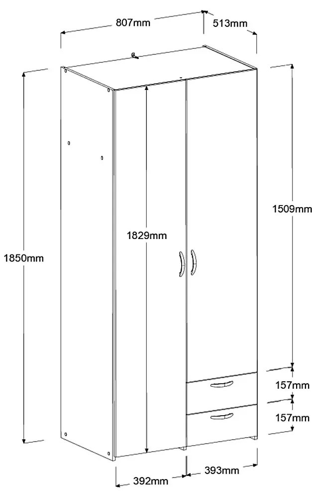 Ντουλάπα Dorm δίφυλλη-Leuko-Χωρίς πατάρι