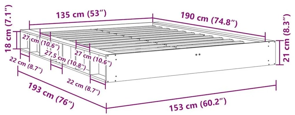 Πλαίσιο κρεβατιού χωρίς στρώμα 135x190 cm μασίφ ξύλο δρυς - Καφέ