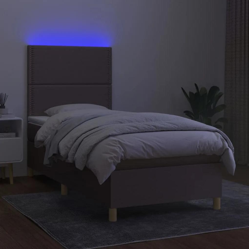 vidaXL Κρεβάτι Boxspring με Στρώμα & LED Taupe 90x200 εκ. Υφασμάτινο