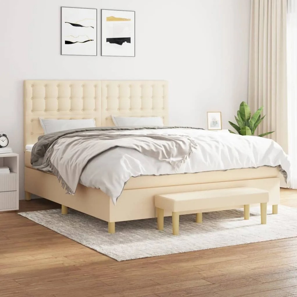 ΚΡΕΒΑΤΙ BOXSPRING ΜΕ ΣΤΡΩΜΑ ΚΡΕΜ 160X200 ΕΚ. ΥΦΑΣΜΑΤΙΝΟ 3137490