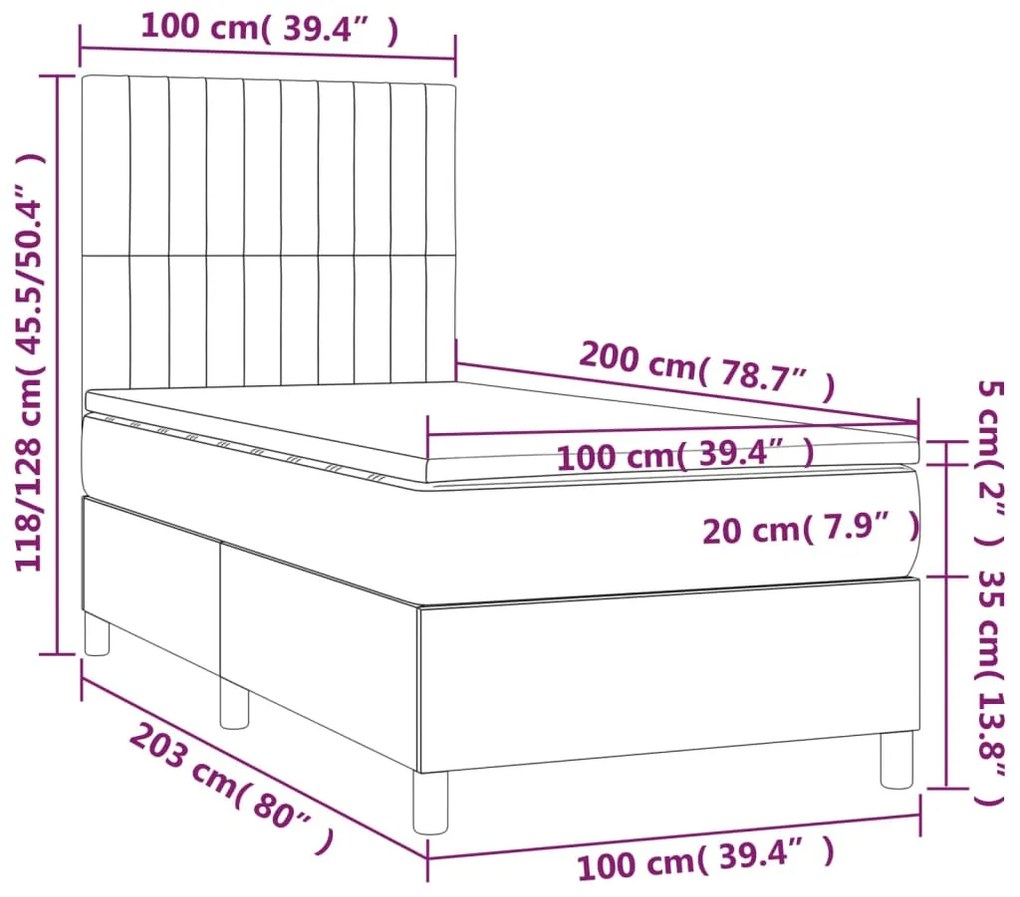 Κρεβάτι Boxspring με Στρώμα Μπλε 100 x 200 εκ. Υφασμάτινο - Μπλε