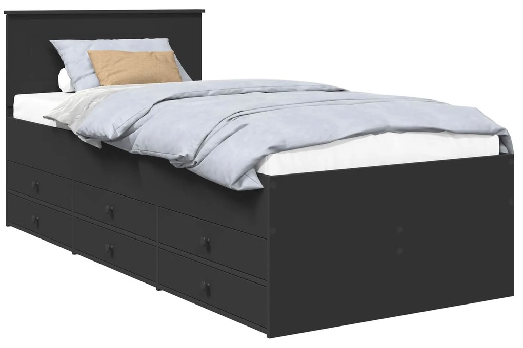 vidaXL Καναπές Κρεβάτι με συρτάρι Μαύρο 90 x 190 cm Επεξεργασμένο ξύλο