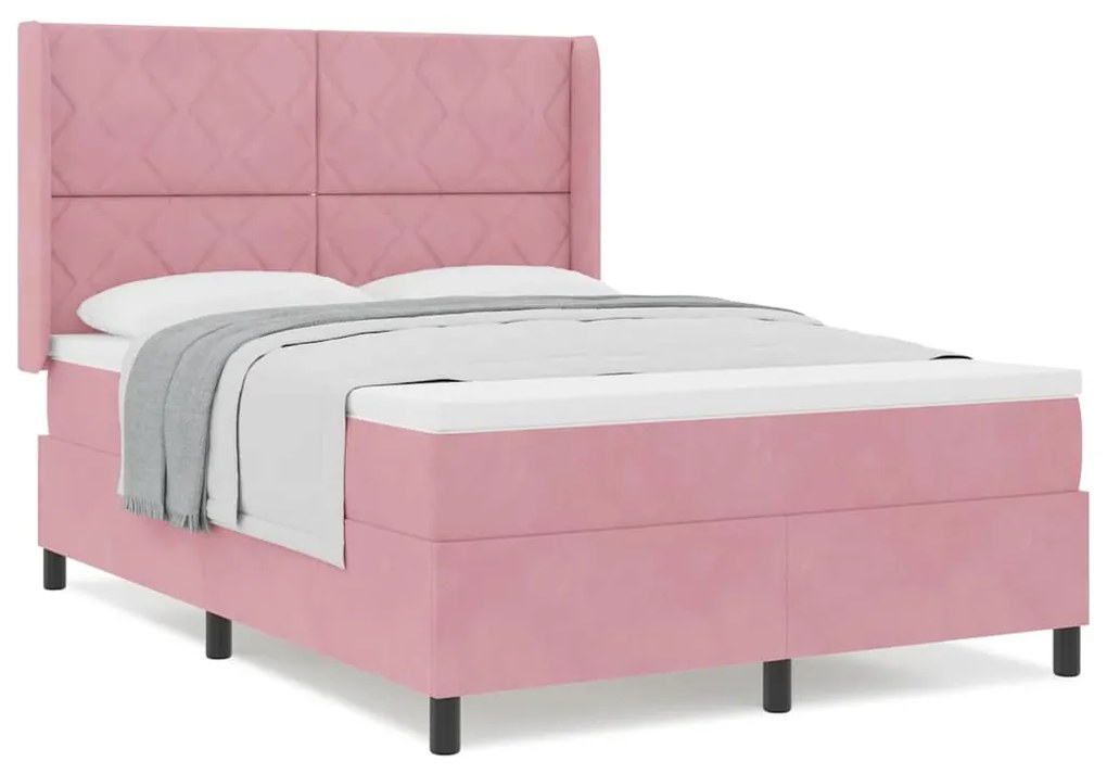 vidaXL Κρεβάτι με ελατήρια με κεφαλάρι Ροζ 140 x 200 cm Βελούδο