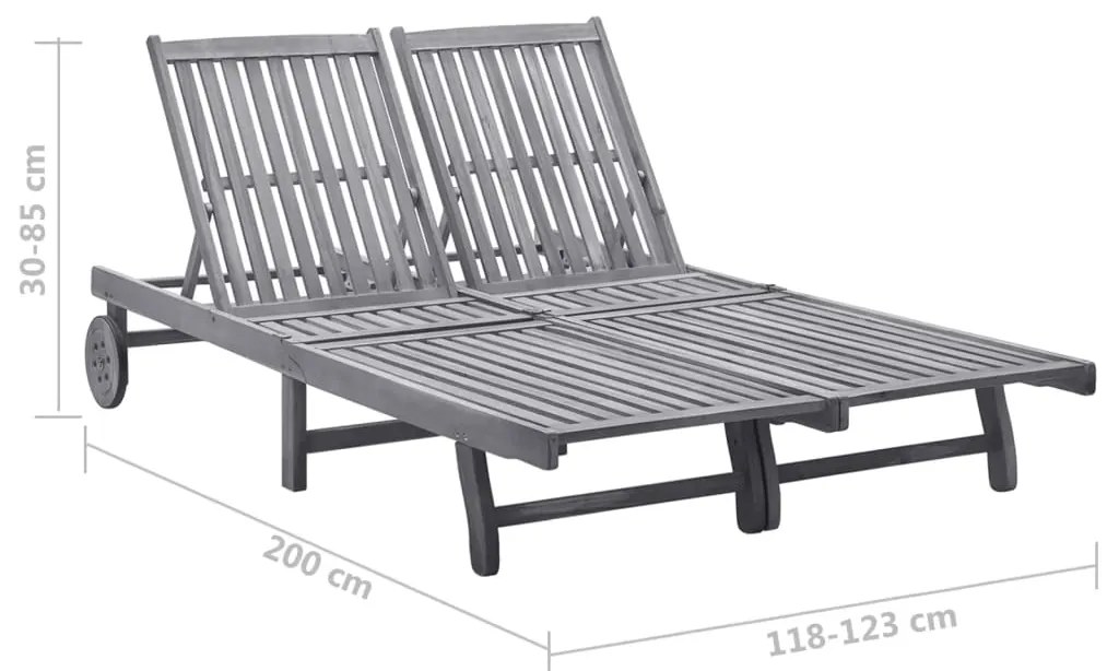 vidaXL Ξαπλώστρα Κήπου 2 Ατόμων Γκρι από Μασίφ Ξύλο Ακακίας & Μαξιλάρι