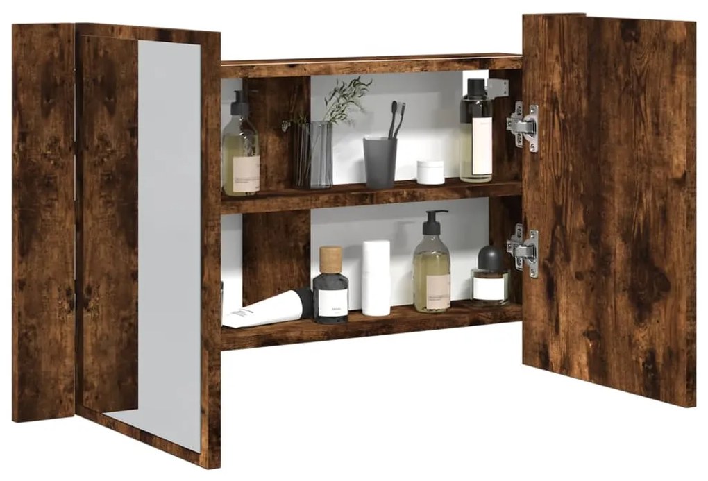 Ντουλάπι Μπάνιου με Καθρέφτη/Φώτα LED Δρυς 80x12x45εκ Ακρυλικό