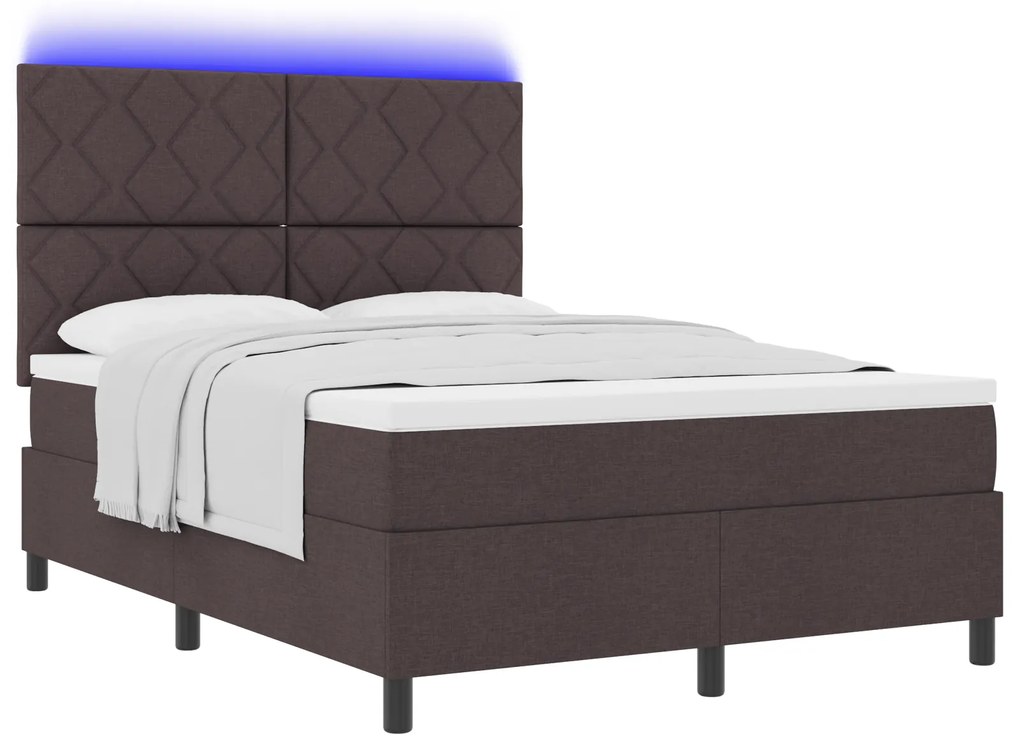 vidaXL Κρεβάτι με Βάση με Στρώμα & LED Σκούρο Καφέ 160x200 εκ. Ύφασμα