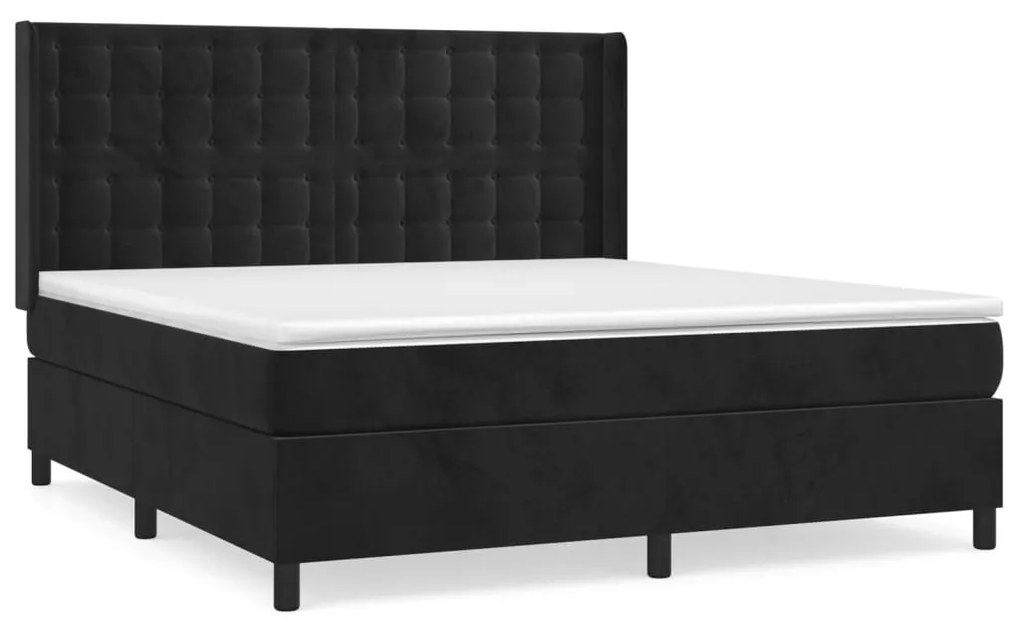 Κρεβάτι Boxspring με Στρώμα Μαύρο 160x200 εκ. Βελούδινο - Μαύρο