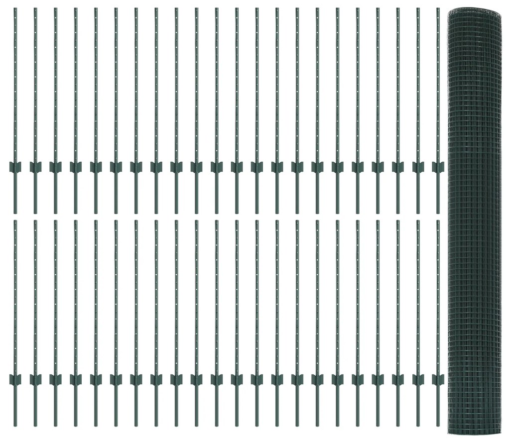 vidaXL Welded Wire Fence με 44 U Posts Πράσινο 1x100 m Χάλυβας