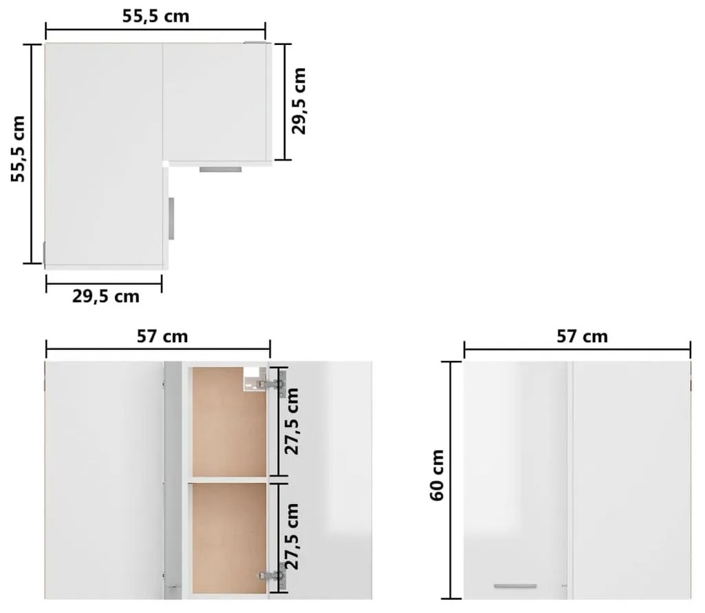 Ντουλάπι Γωνία Κρεμαστό Γυαλ. Λευκό 57x57x60 εκ. από Επεξ. Ξύλο - Λευκό