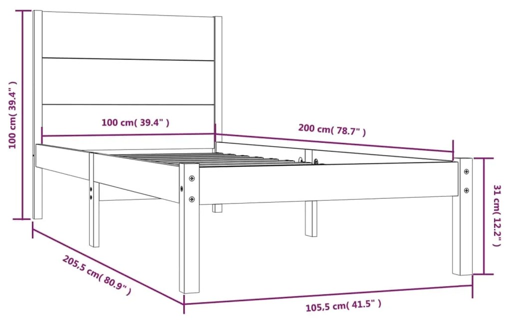 vidaXL Σκελετός Κρεβατιού Χωρίς Στρώμα 100x200 εκ. Μασίφ Πεύκο