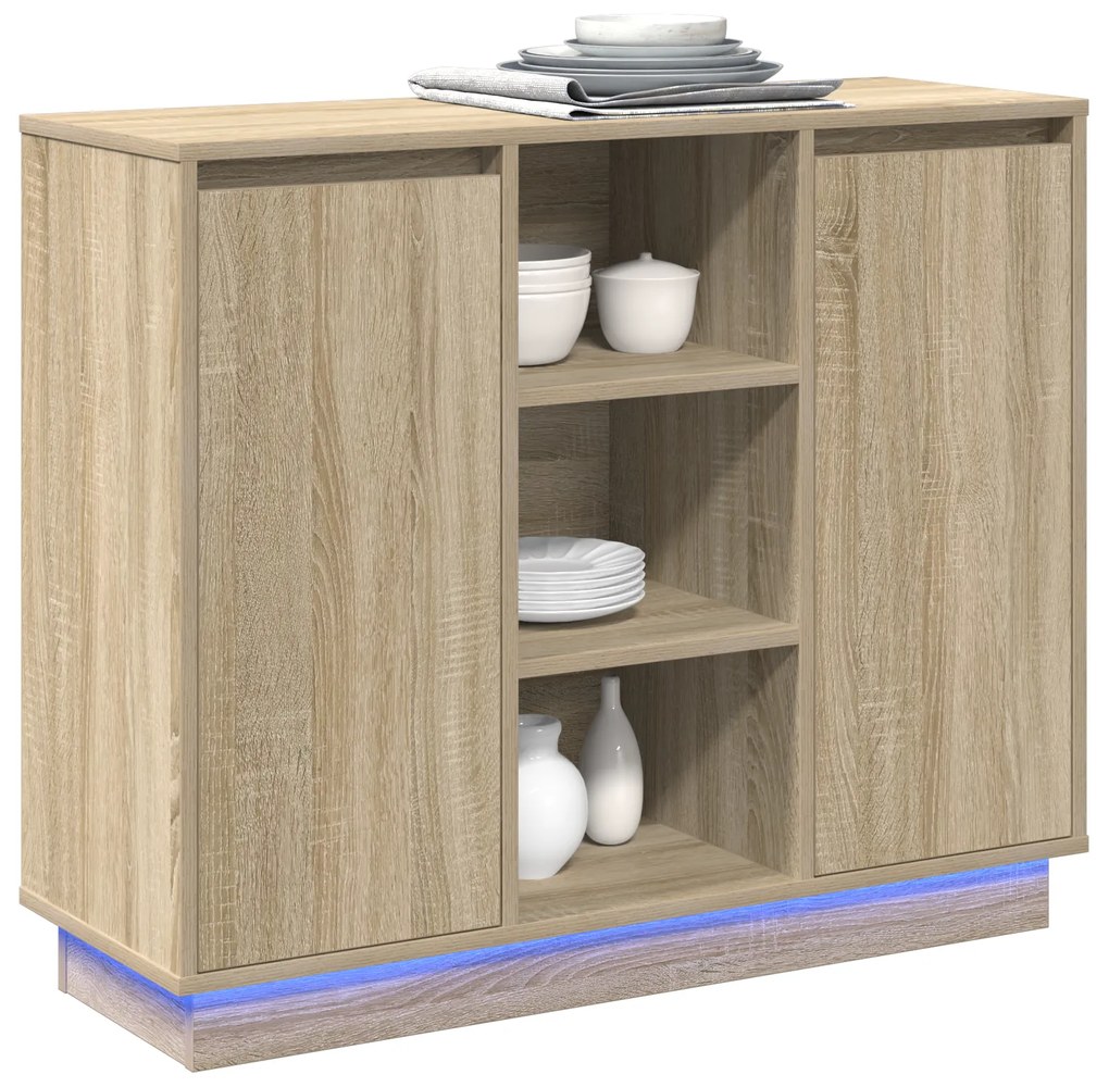 vidaXL Μπουφέ με LED Sonoma Oak 90x32x75 εκ Επεξεργασμένο ξύλο