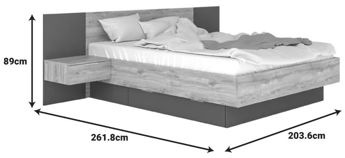 Κρεβάτι διπλό Kantri  σε sonoma - γκρι απόχρωση 160x200εκ