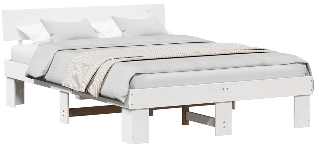 vidaXL Σκελετός Κρεβατιού Λευκό 150 x 200 cm Συμπαγές ξύλο πεύκου