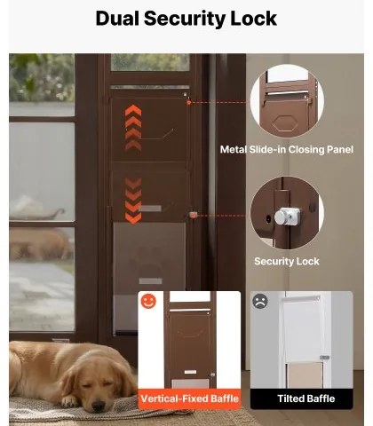 VEVOR Dog Door for Sliding Glass Door, 1927 mm to 2040 mm Adjustable Height, Aluminum Alloy Frame with Metal Rotating Hinges, Lock Design, 346 x 600 mm Flap, Sliding Glass Pet Door for Renters