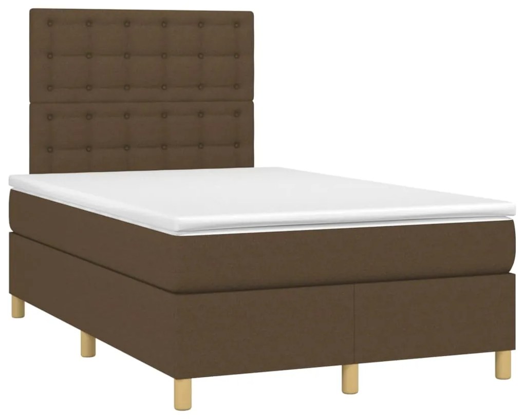 vidaXL Κρεβάτι Boxspring με Στρώμα & LED Σκ.Καφέ 120x200 εκ Υφασμάτινο